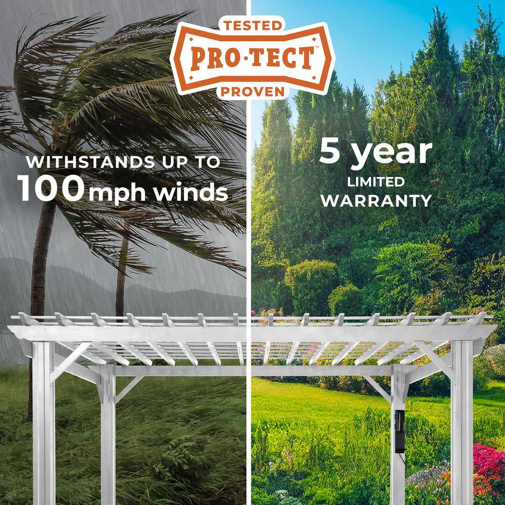 Backyard Discovery Hawthorne 12 ft. x 14 ft. White Steel Traditional Pergola with Sail Shade Soft Canopy 2105553BCOM