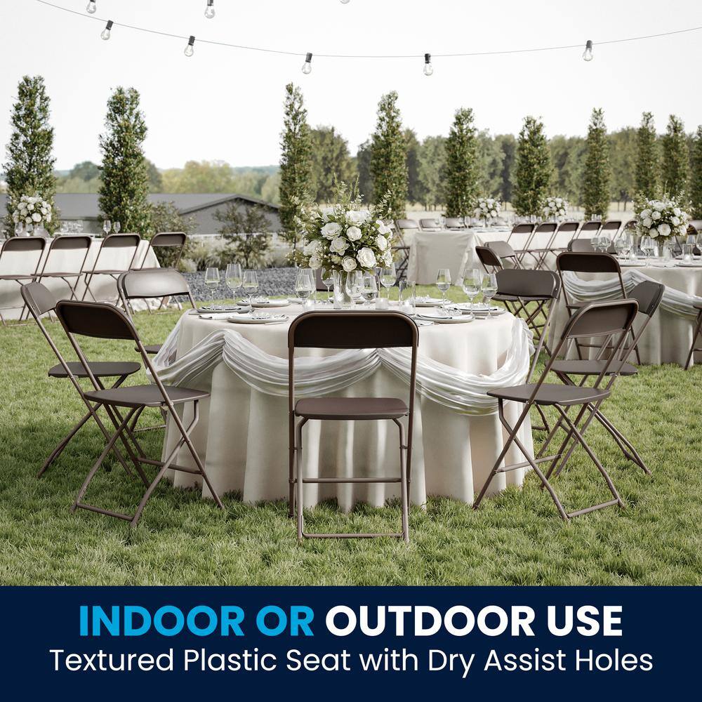 Carnegy Avenue Brown Plastic Seat with Metal Frame Folding Chair (Set of 2) CGA-LE-274399-BR-HD