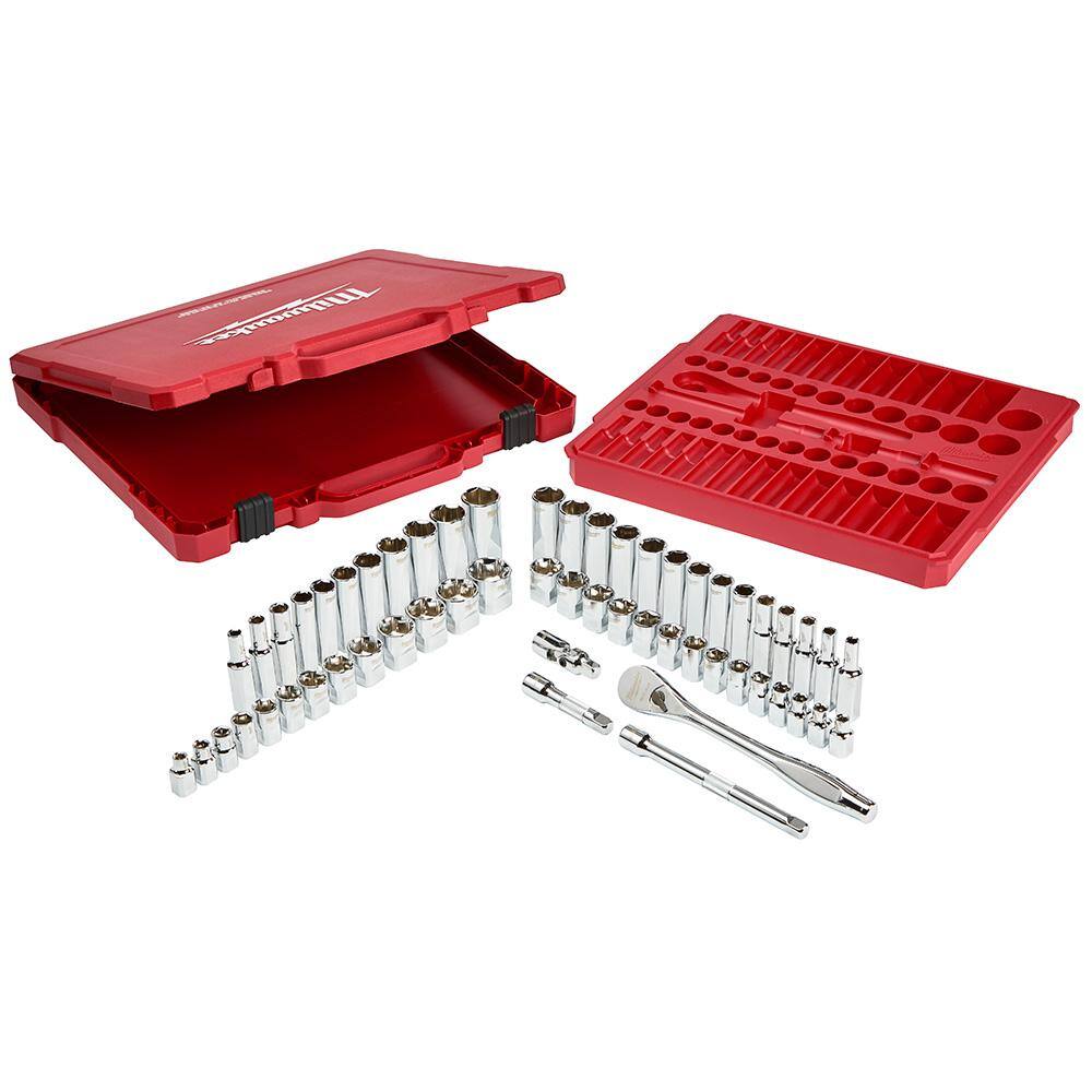 Milwaukee 3/8 in. Drive SAE/Metric Ratchet and Socket Mechanics Tool Set with 3/8 in. SAE/Metric Impact Socket Set (99-Piece) 48-22-9008-49-66-7009