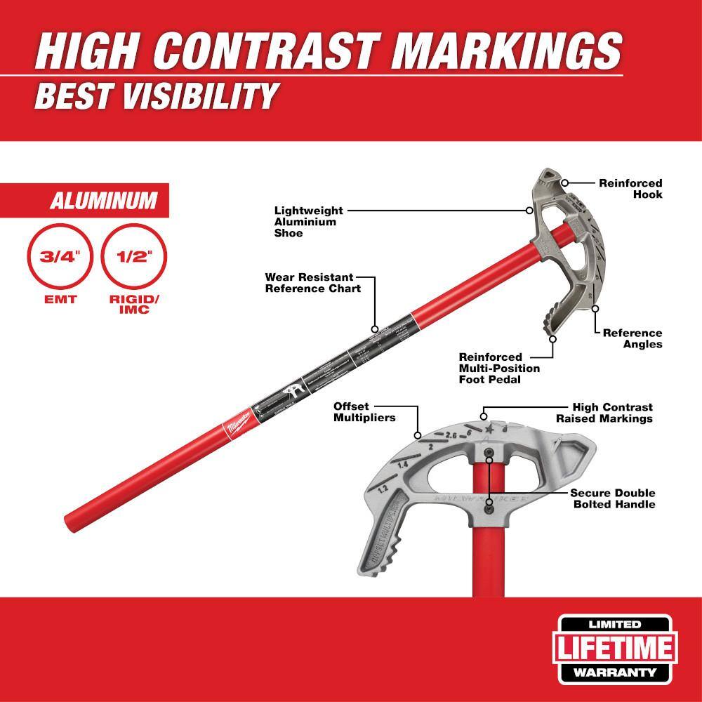 Milwaukee 60 ft. Fiberglass Fish Stick Low/Mid/High Flex Combo Kit with 3/4 in. Aluminum Conduit Bender and Handle 48-22-4156-48-22-4071