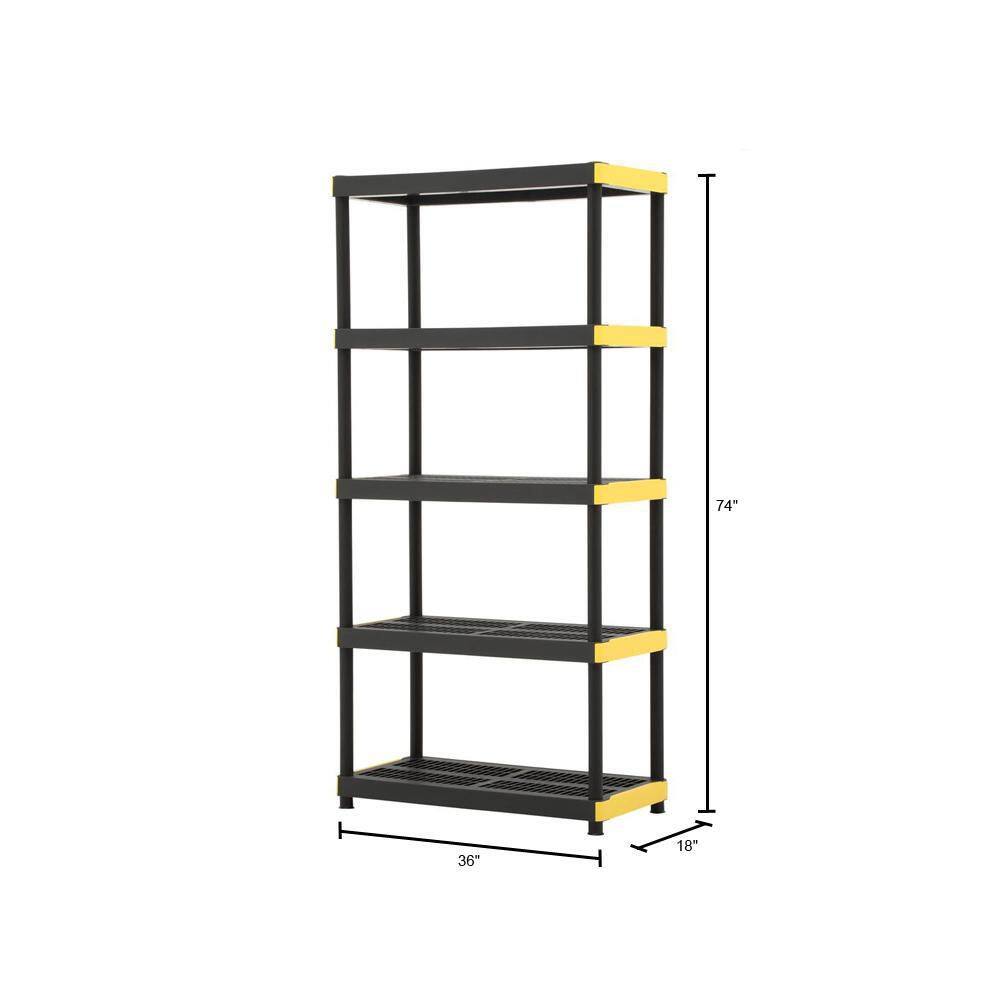 HDX 5-Tier Easy Assembly Multi-purpose Plastic Garage Storage Shelving Unit in Black (36 in. W x 74 in. H x 18 in. D) 241592