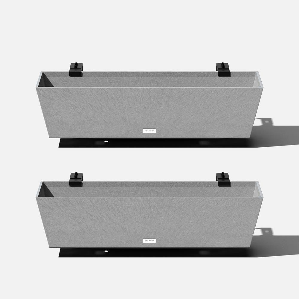 Veradek Pure Medium Gray Plastic Rectangular Railing Planter Box with Drainage Holes (36 in. L x 10 in. W x 11 in. H) (2-Pack) WBRLV36C-2PK