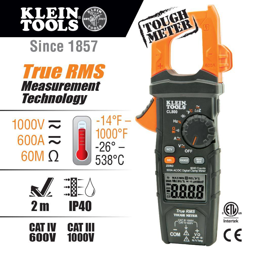 Klein Tools 600 Amp Digital Clamp Meter AC/DC True RMS Auto Ranging with GFCI Receptable Tester Tool Set M2O41529KIT