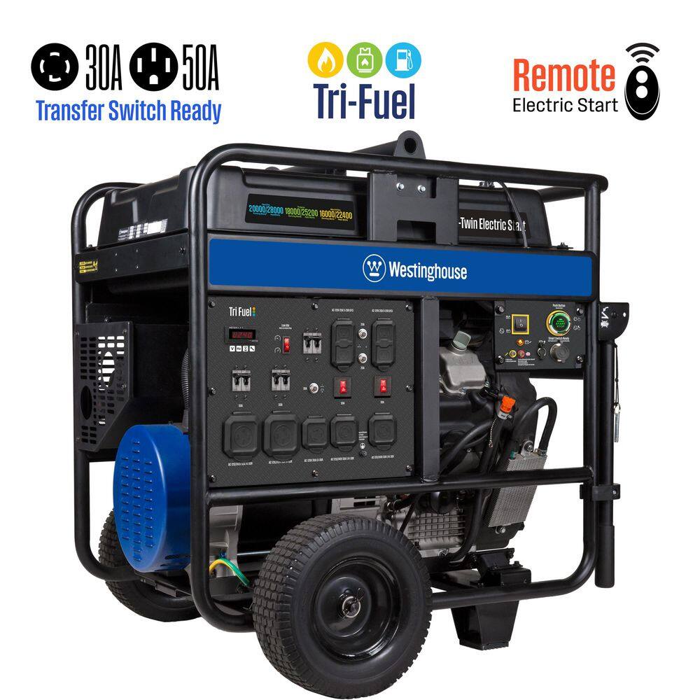 Westinghouse 28,000/20,000-Watt Tri-Fuel Gas, Propane, Natural Gas Powered Portable Generator with Remote Electric Start WGen20000TFc