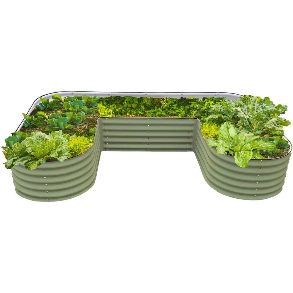 vego garden 17 in. Tall U-Shape Raised Garden Bed Metal Planter Box for Vegetables Flowers Ground Standard Size Olive Green VBUST17G