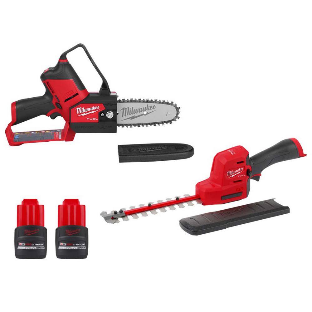 Milwaukee M12 FUEL 6 in. 12V Lithium-Ion Brushless Electric Cordless Battery Pruning Saw HATCHET w/Hedge Trimmer, (2) Batteries 2527-20-2533-20-48-11-2425-48-11-2425