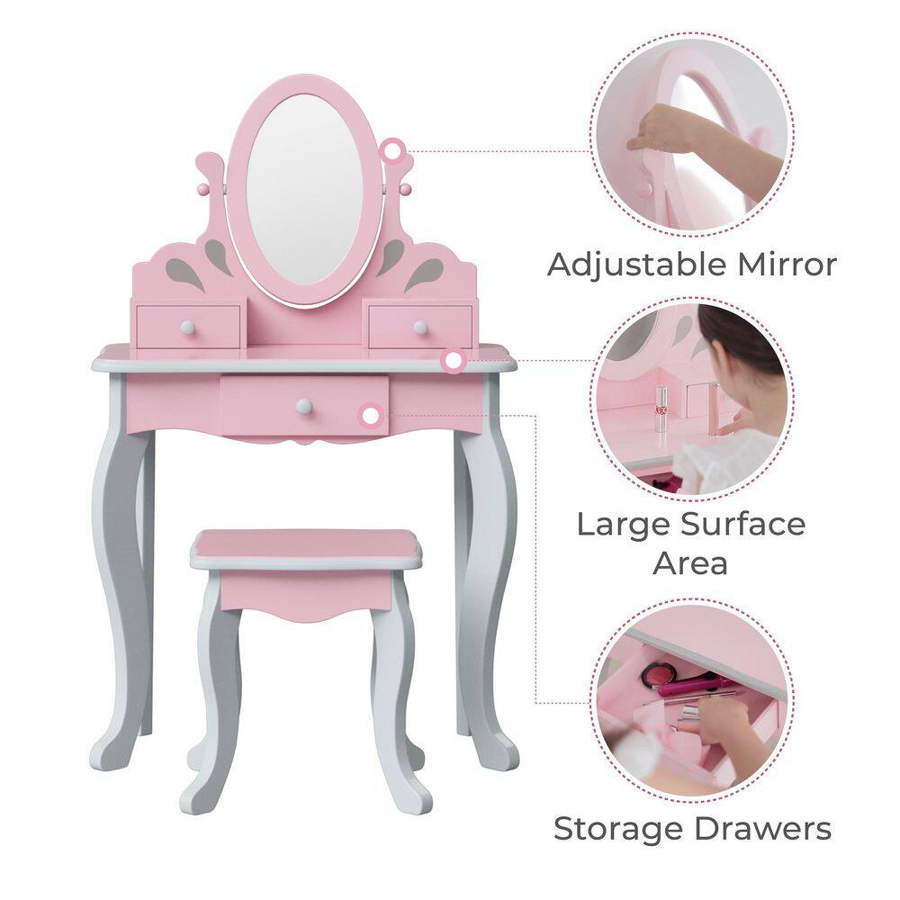 Teamson Kids Fantasy Fields Little Princess Rapunzel Play Vanity Set in Pink/Grey TD-12851A