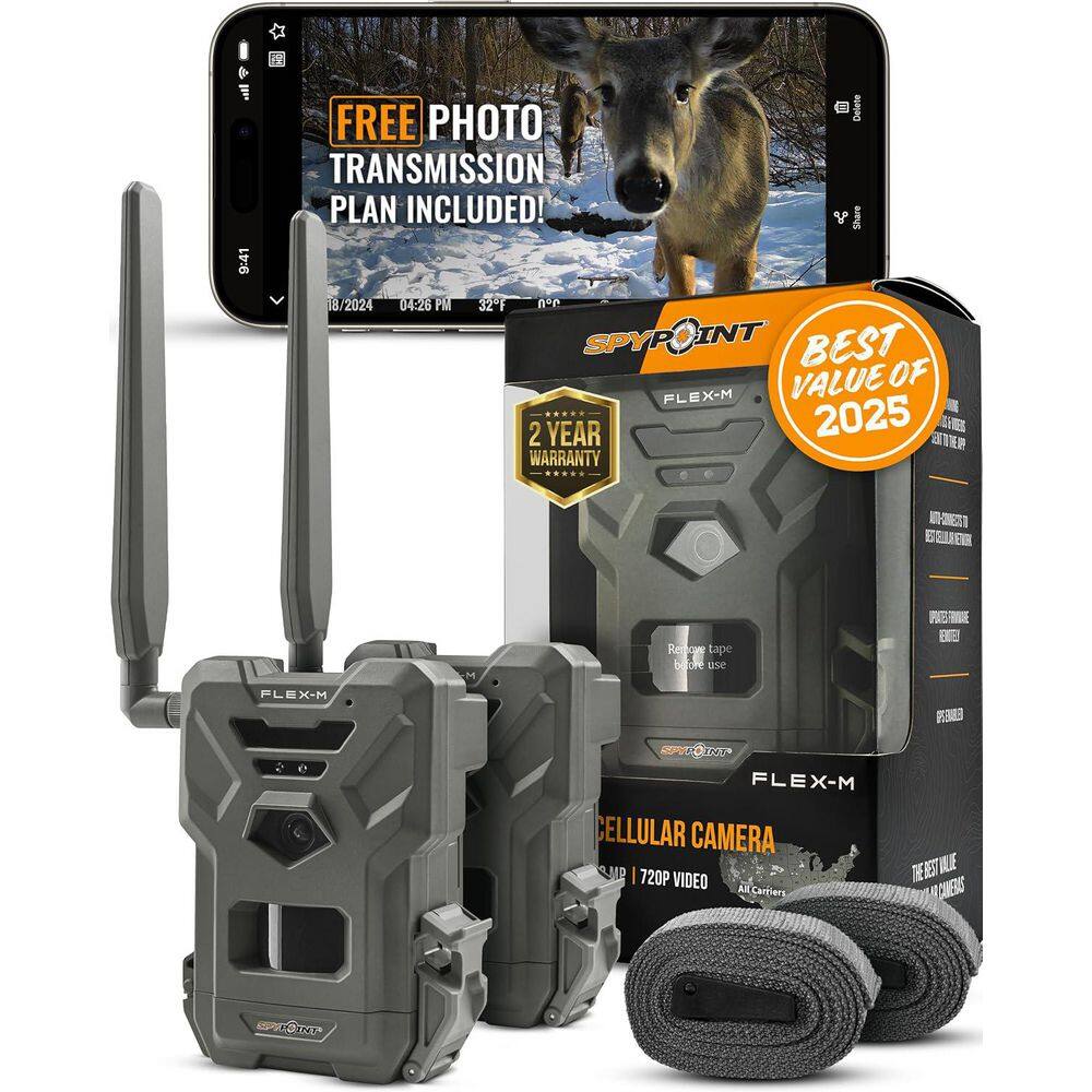 SpyPoint Flex-M Twin Pack Cellular Trail Cameras, GPS, Night Vision, Dual-Sim LTE, 28MP Photos, 720p Videos plus Sound (2) FLEX M TWIN