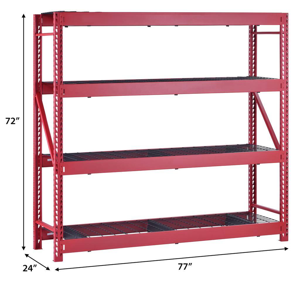 Husky 4-Shelf Metal Industrial Duty Freestanding Garage Storage Shelving Unit in Red (77 in. W x 72 in. H x 24 in. D) N2W772472W4R