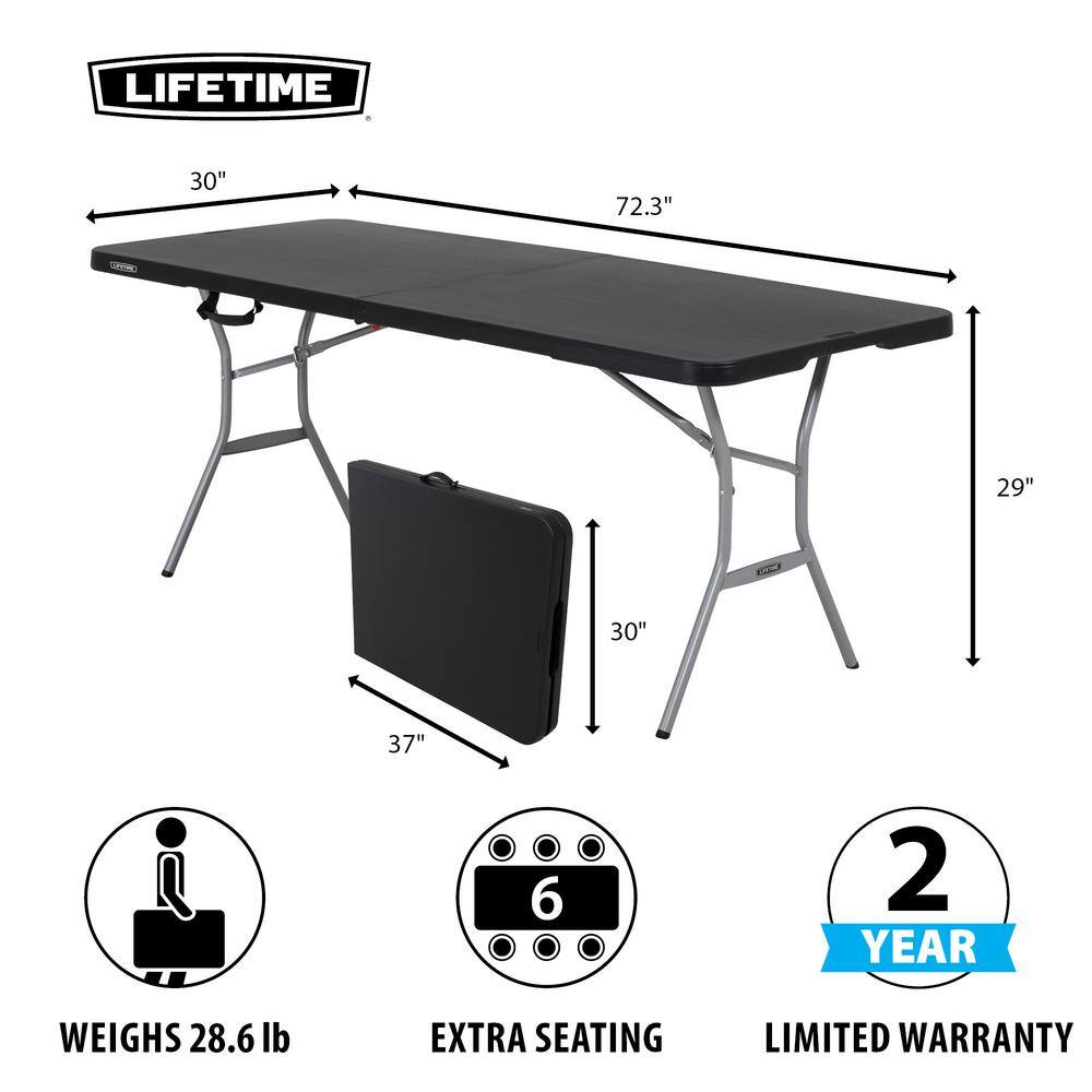 Lifetime 72 in. L Rectangle Black Resin Top Fold-In-Half Table 80788