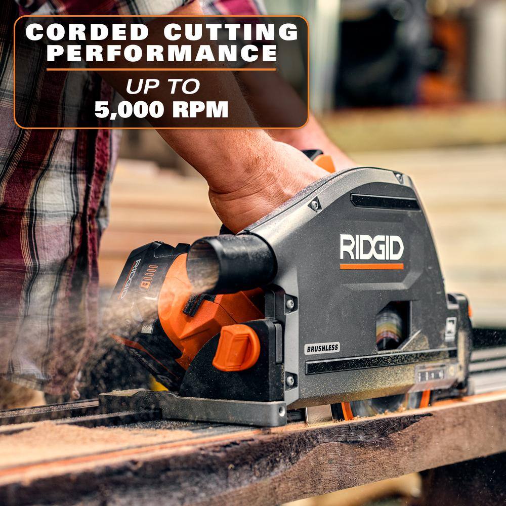 RIDGID 18V (2) 4.0 Ah Batteries and Charger Kit with 18V Brushless Cordless 6-1/2 in. Track Saw AC93044SBN-R48630B