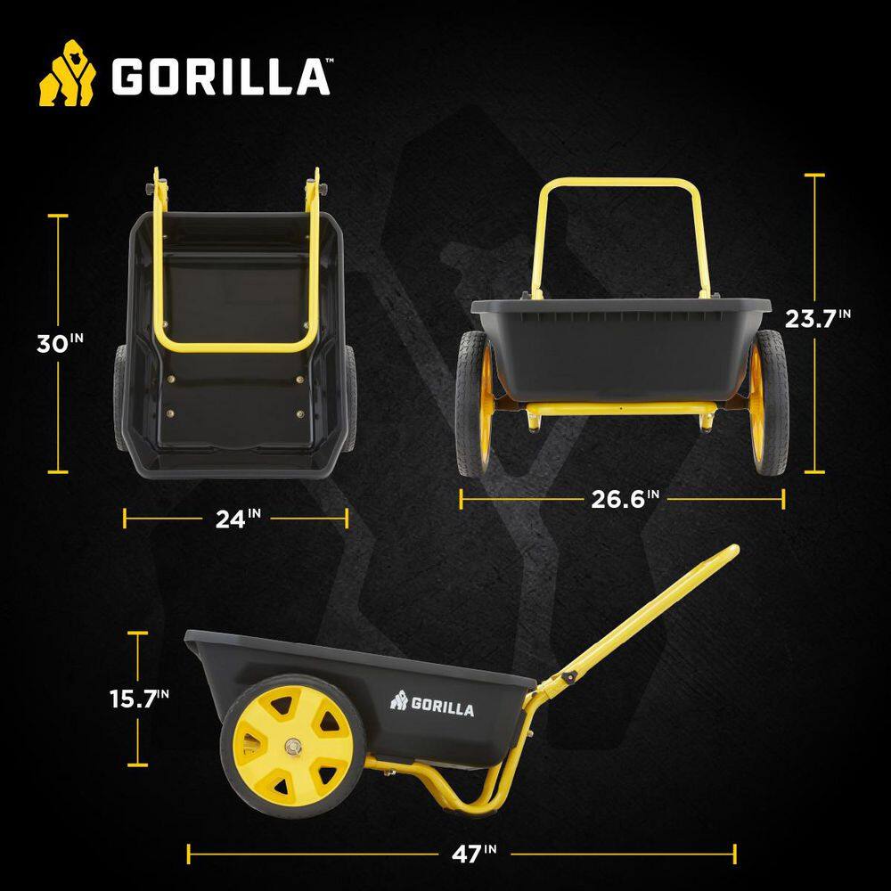 GORILLA CARTS 4 cu. ft. Poly Utility Garden Cart, 300 lbs. Capacity, 12 in. No-Flat Tires, Extra-Wide Foldable Handle GCR-4W