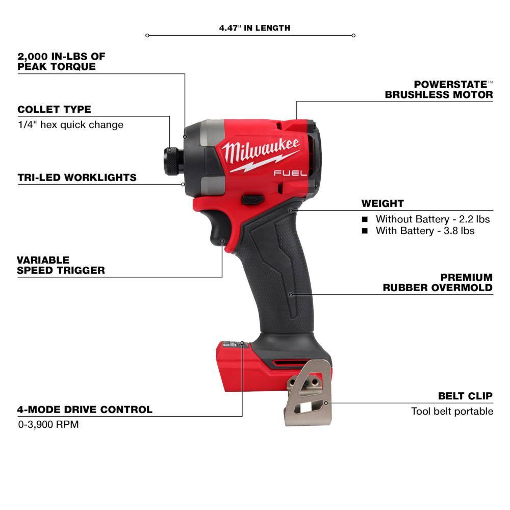 Milwaukee M18 FUEL 18V Lithium-Ion Brushless Cordless 1/4 in. Hex Impact Driver w/Hackzall 2953-20-2719-20