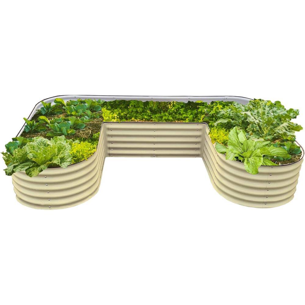 vego garden 17 in. Tall U-Shape Raised Garden Bed Metal Planter Box for Vegetables Flowers Ground Standard Size Pearl White VBUST17W