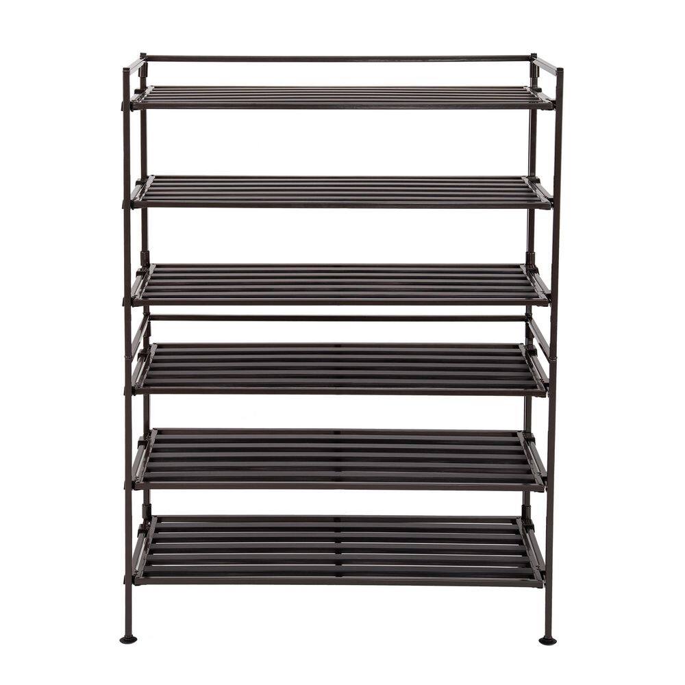 Seville Classics 18.5 in. H 9-Pair 3-Tier Espresso Resin Slat Iron Frame Stackable 2-Pack Shoe Rack WEB146