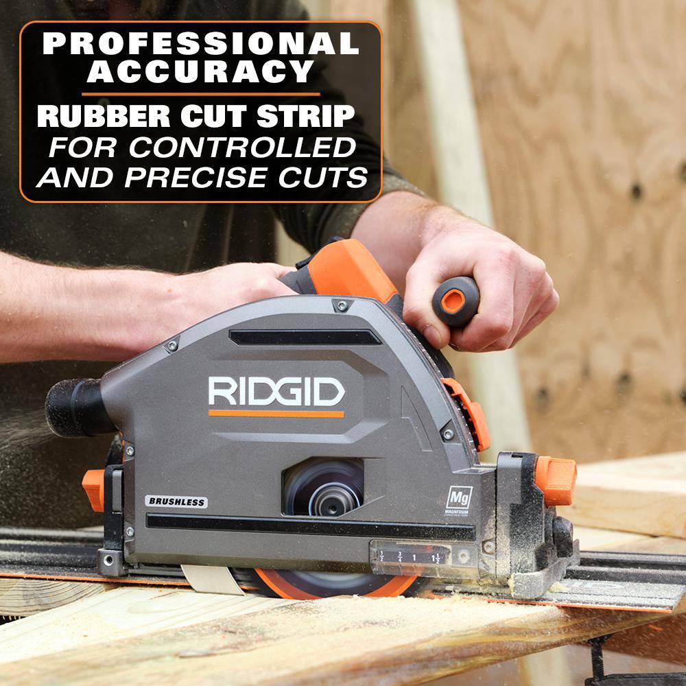 RIDGID 18V (2) 4.0 Ah Batteries and Charger Kit with 18V Brushless Cordless 6-1/2 in. Track Saw AC93044SBN-R48630B