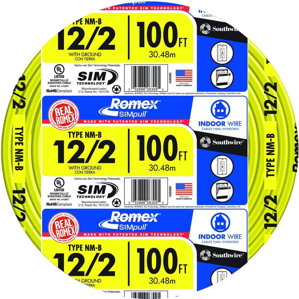 Southwire 100 ft. 12/2 Solid Romex SIMpull CU NM-B W/G Wire 28828228