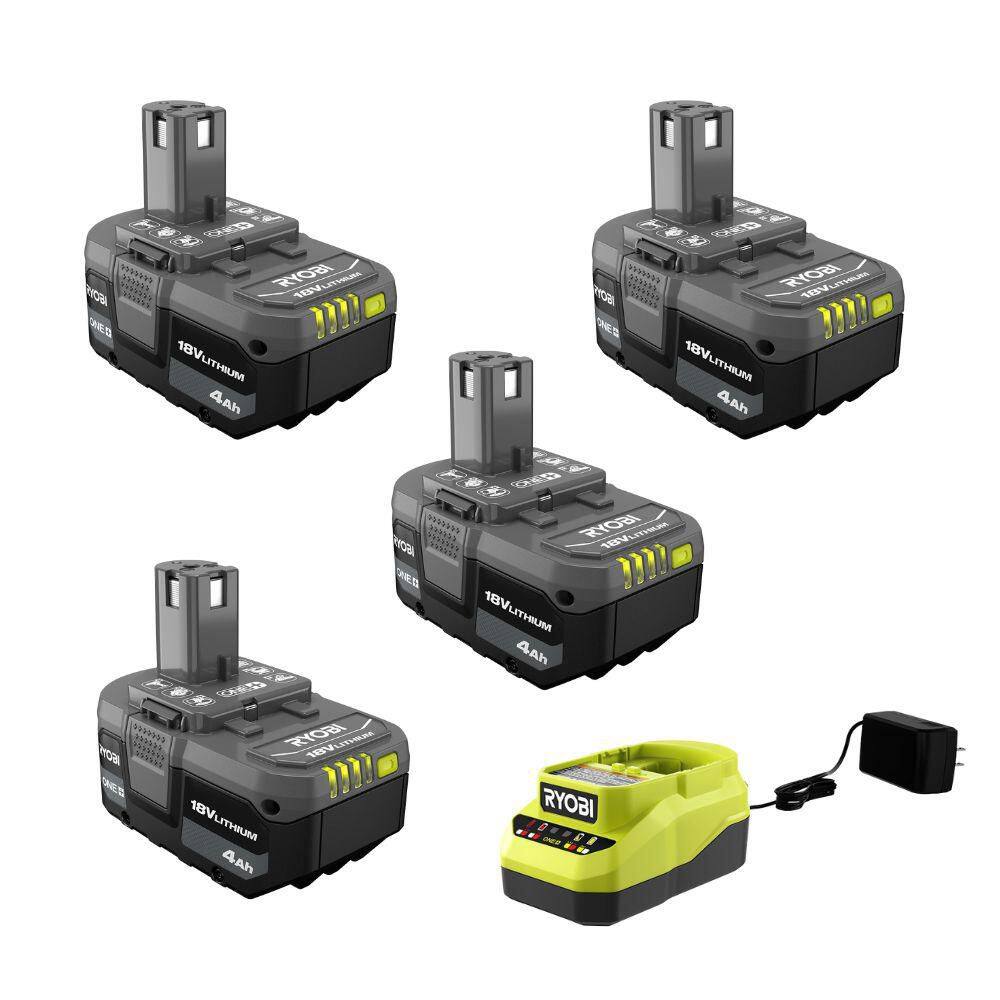 RYOBI ONE+ 18V Lithium-Ion 4.0 Ah Compact Battery (2-Pack) and Charger Kit with 4.0 Ah Battery (2-Pack) PSK006-PBP2005