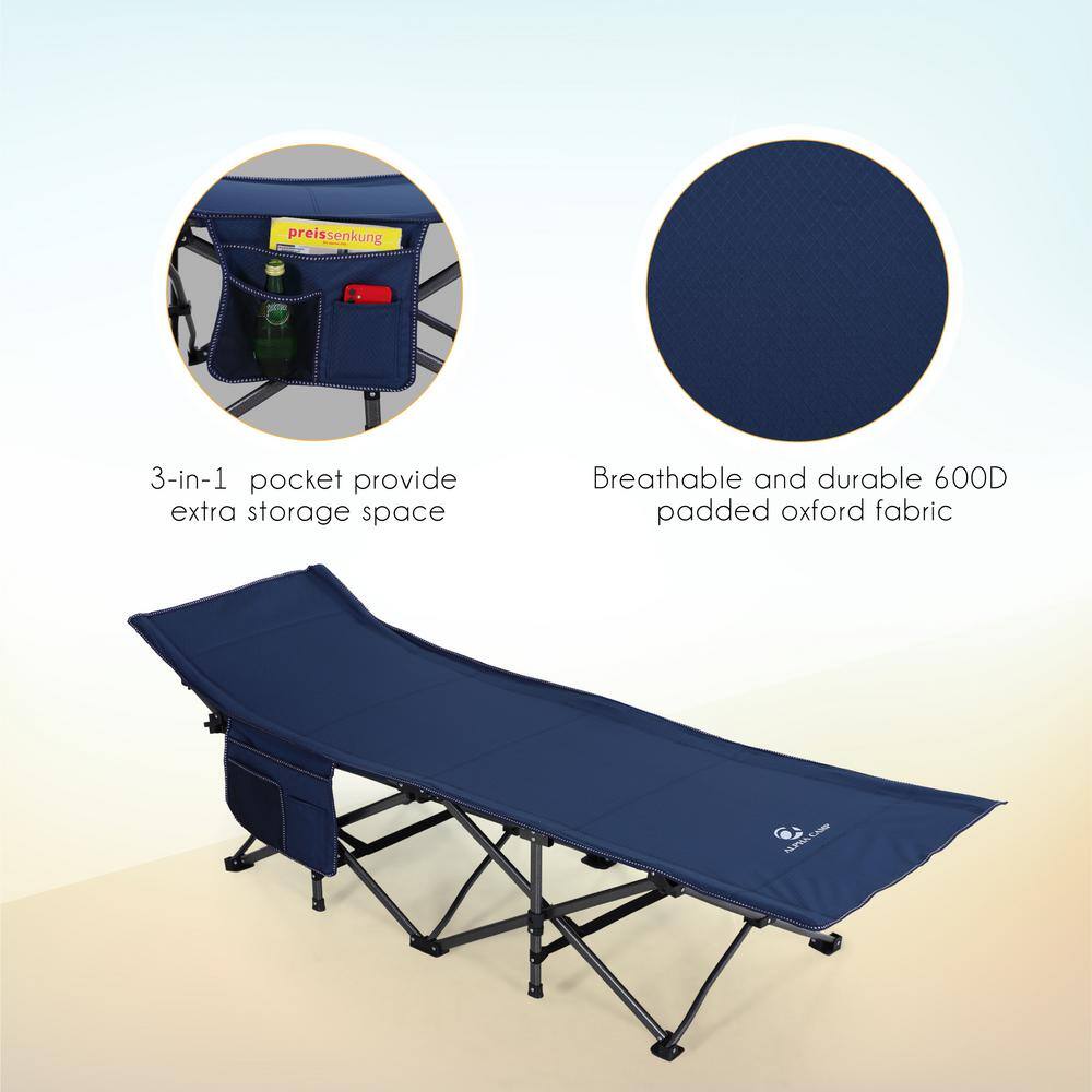PHI VILLA Extra Large Camping Cot With Carrying Bag Steel Frame Folding Navy Blue Cot THD-E01CC120101102