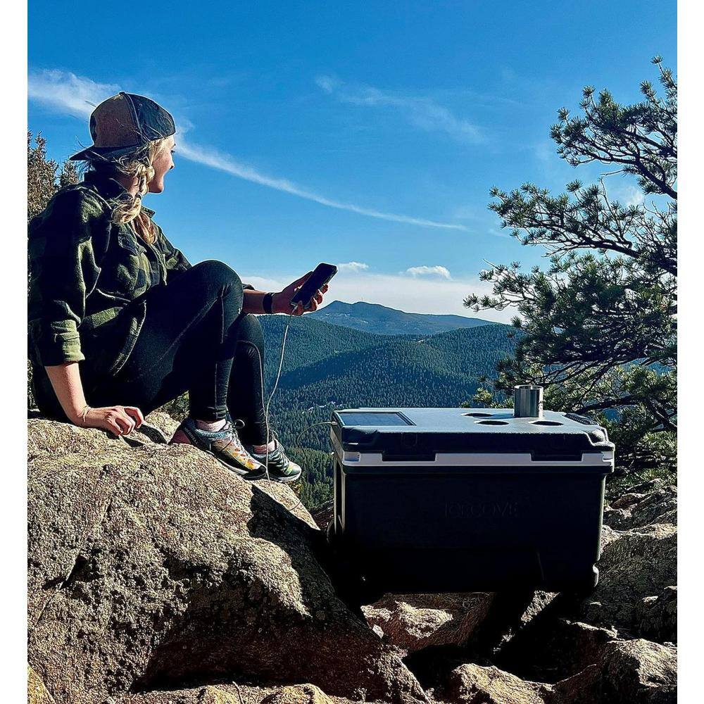 Sunjoy 60-Quart Solar Cooler Portable Insulated Ice Chest with Wheels and Handle for Party, Camping, Outdoor Activities, Grey A601008301