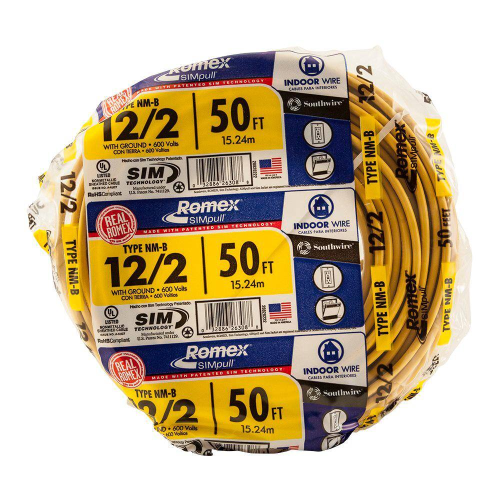 Southwire 50 ft. 12/2 Solid Romex SIMpull CU NM-B W/G Wire 28828222