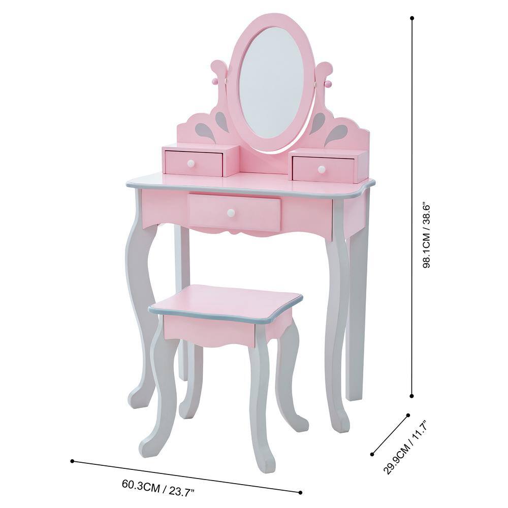 Teamson Kids Fantasy Fields Little Princess Rapunzel Play Vanity Set in Pink/Grey TD-12851A