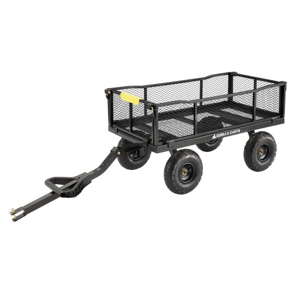 GORILLA CARTS 900 lb. Heavy-Duty Steel Utility Garden Cart, 4 cu. ft. Capacity, 10 in. Pneumatic Tires, 2-in-1 Pull or Tow Handle GCG-900