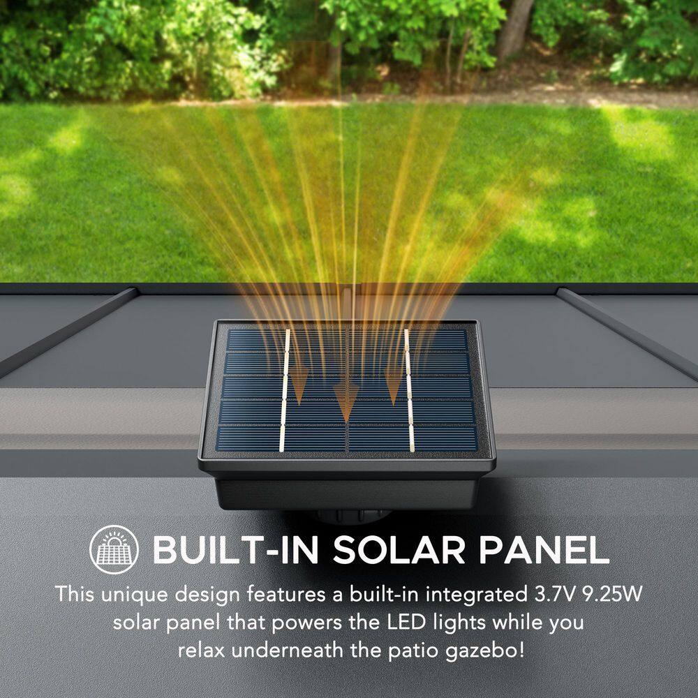 Sunjoy 11 ft. x 13 ft. Grayden Cedar Framed Gazebo with Black Steel and Polycarbonate Hip Roof with Solar Powered LED Lights A102005890