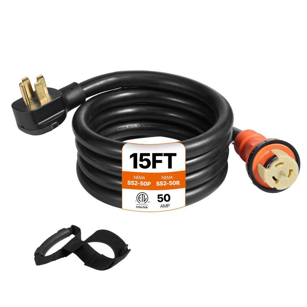 VEVOR Generator Power Cord 15 ft. 50 Amp RV Extension Cord STW 12,000-Watt 250-Volt N14-50 Outlet ETL Listed Pure Copper Cable FDJYCX15FT50AHCZ1V1