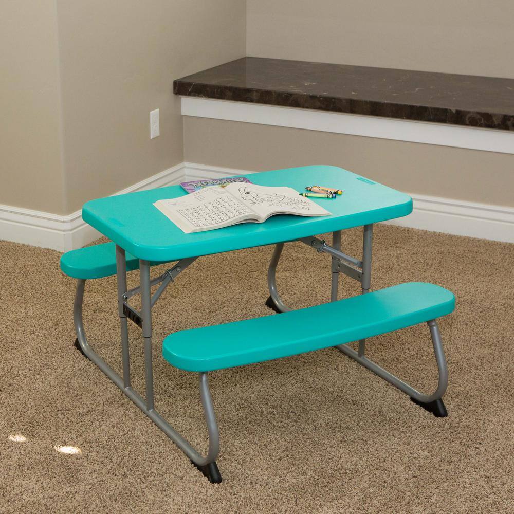 Lifetime 35.4 in. Aqua Blue Rectangle Steel and Resin Kids Picnic Table Seats 4 260219