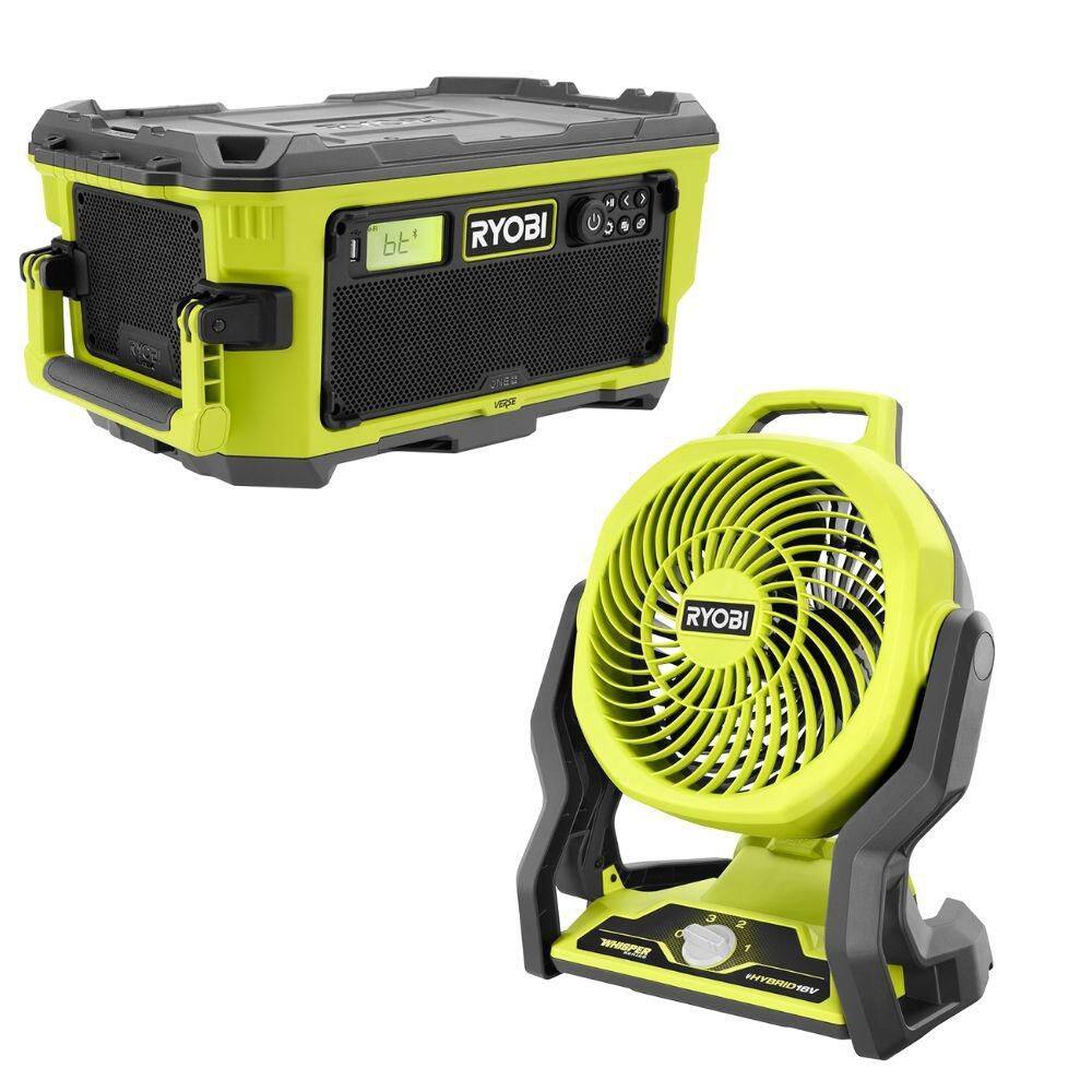 RYOBI ONE+ 18V Hybrid VERSE LINK Stereo and WHISPER SERIES 7-1/2 in. Fan (Tools Only) PCL601B-PCL811B