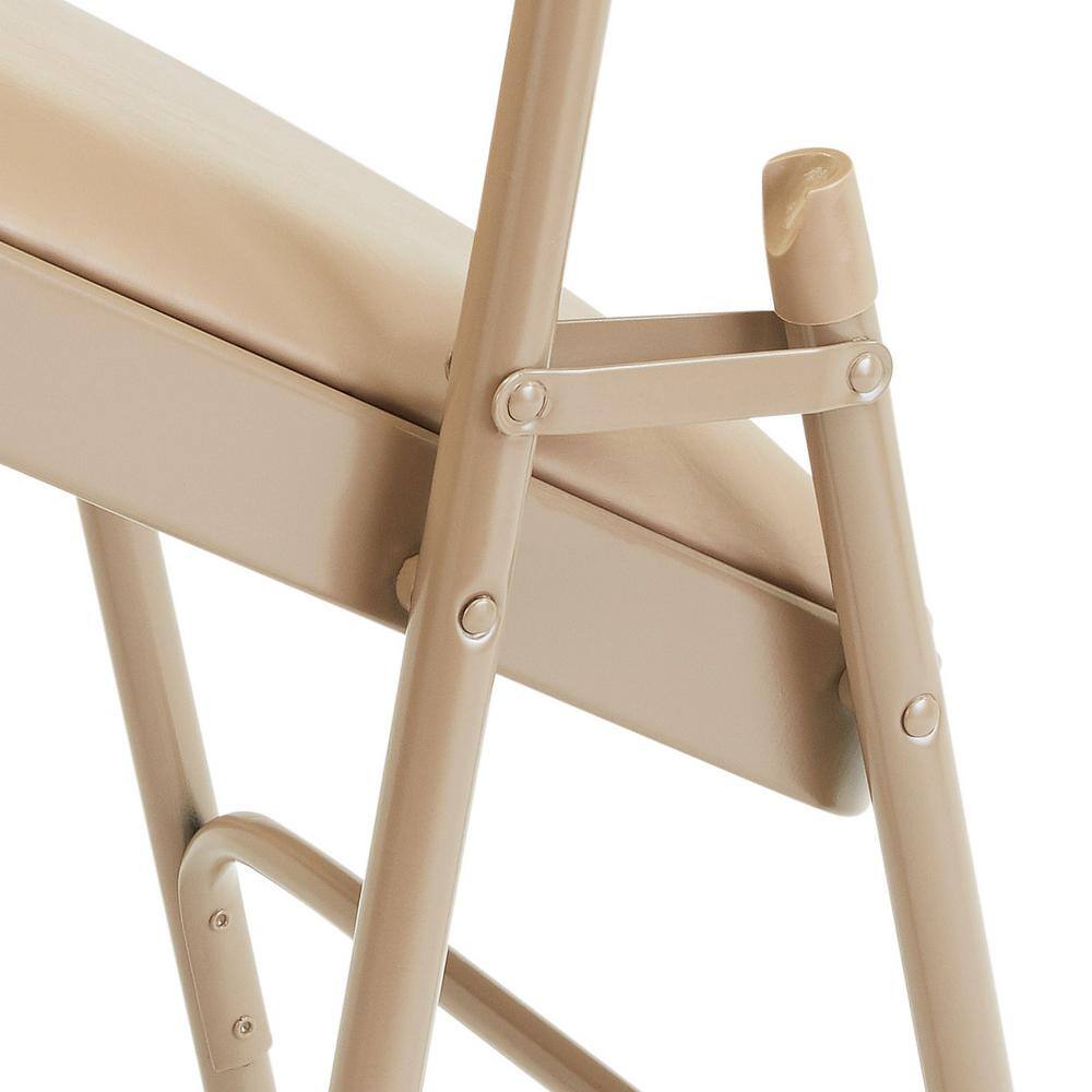 National Public Seating 1300 Series French Beige Premium Vinyl Upholstered Triple Brace Double Hinge Folding Chair (4-Pack) 1301