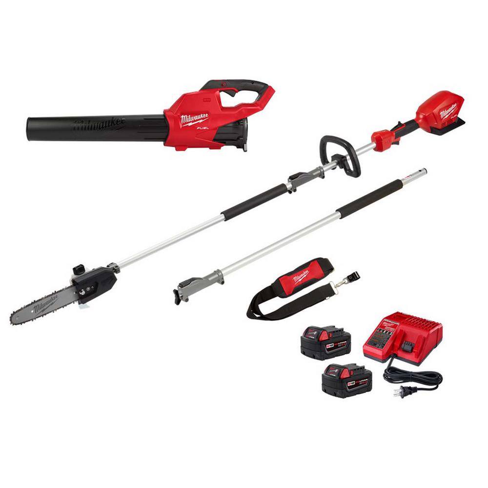 Milwaukee M18 FUEL 120 MPH 450 CFM 18V Lithium-Ion Brushless Cordless Handheld Blower w/Two 5Ah Batteries, Charger, Pole Saw 2724-20-48-59-1852B-2825-20PS