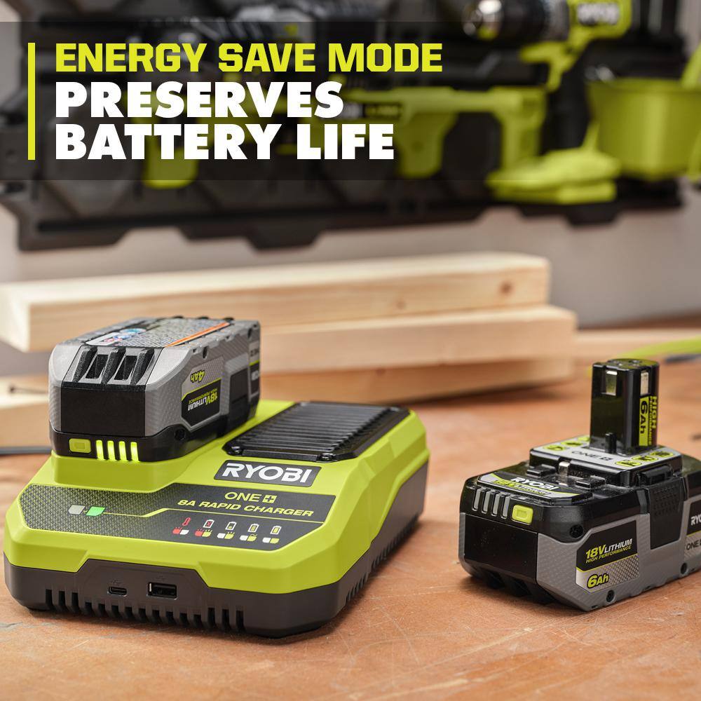 RYOBI ONE+ 18V 8A Rapid Charger with 6.0 Ah HIGH PERFORMANCE Battery (2-Pack) PCG008-PBP2007