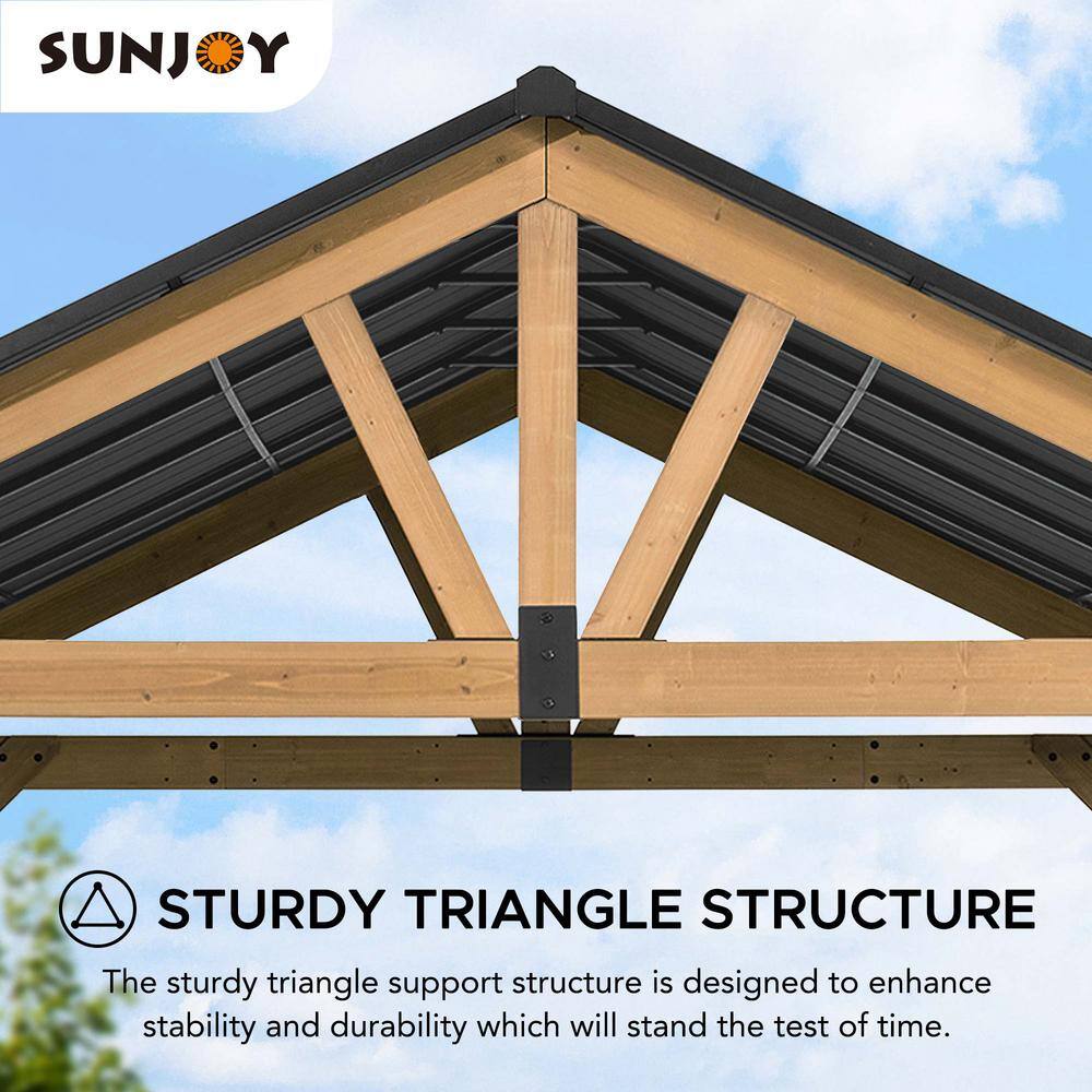 Sunjoy 11 ft. x 13 ft. Cedar Framed Gazebo with Matte-Black Steel Gable Hard Top Roof A102008001