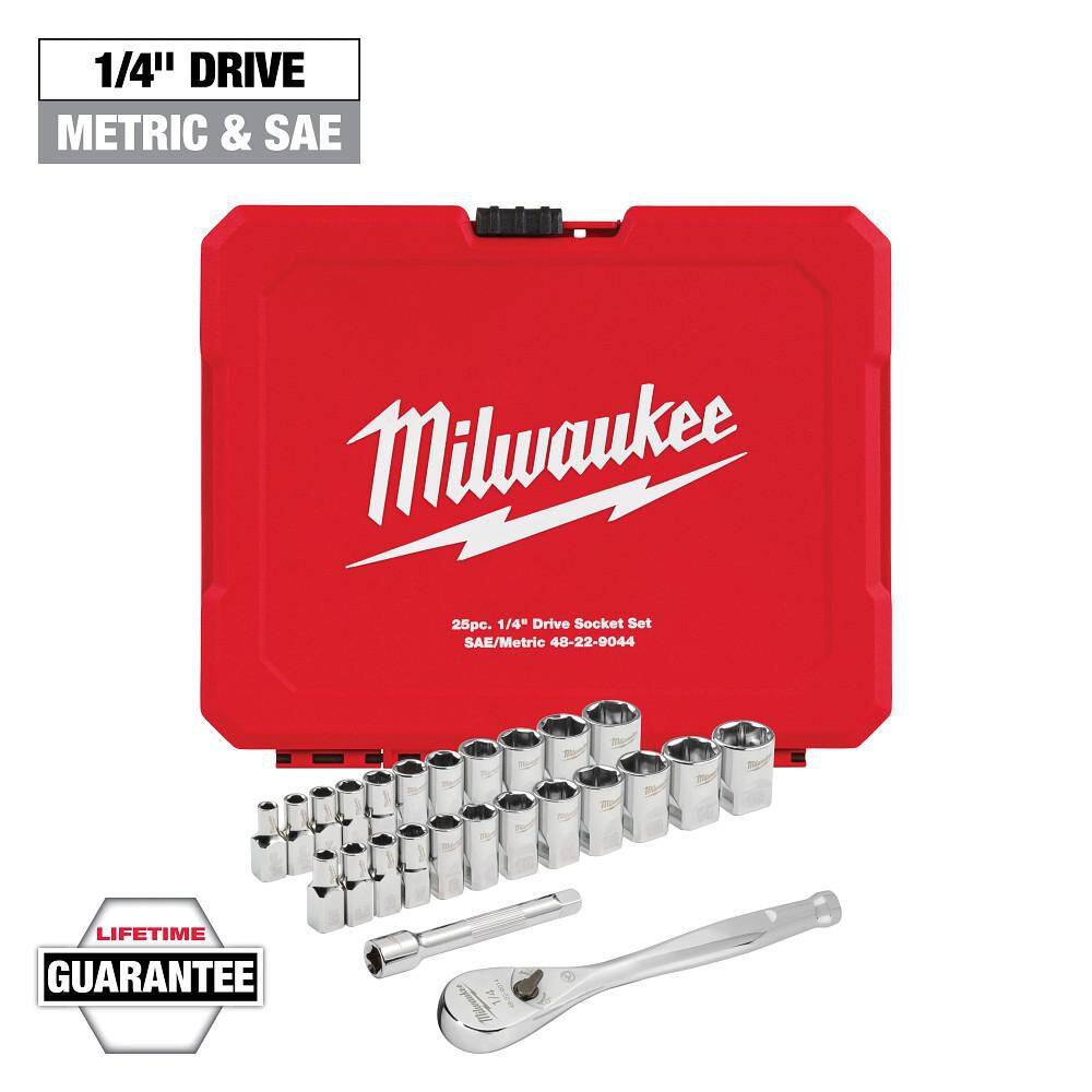 Milwaukee 1/4 in. Drive SAE/Metric Ratchet and Socket Mechanics Tool Set (25-Piece) 48-22-9044