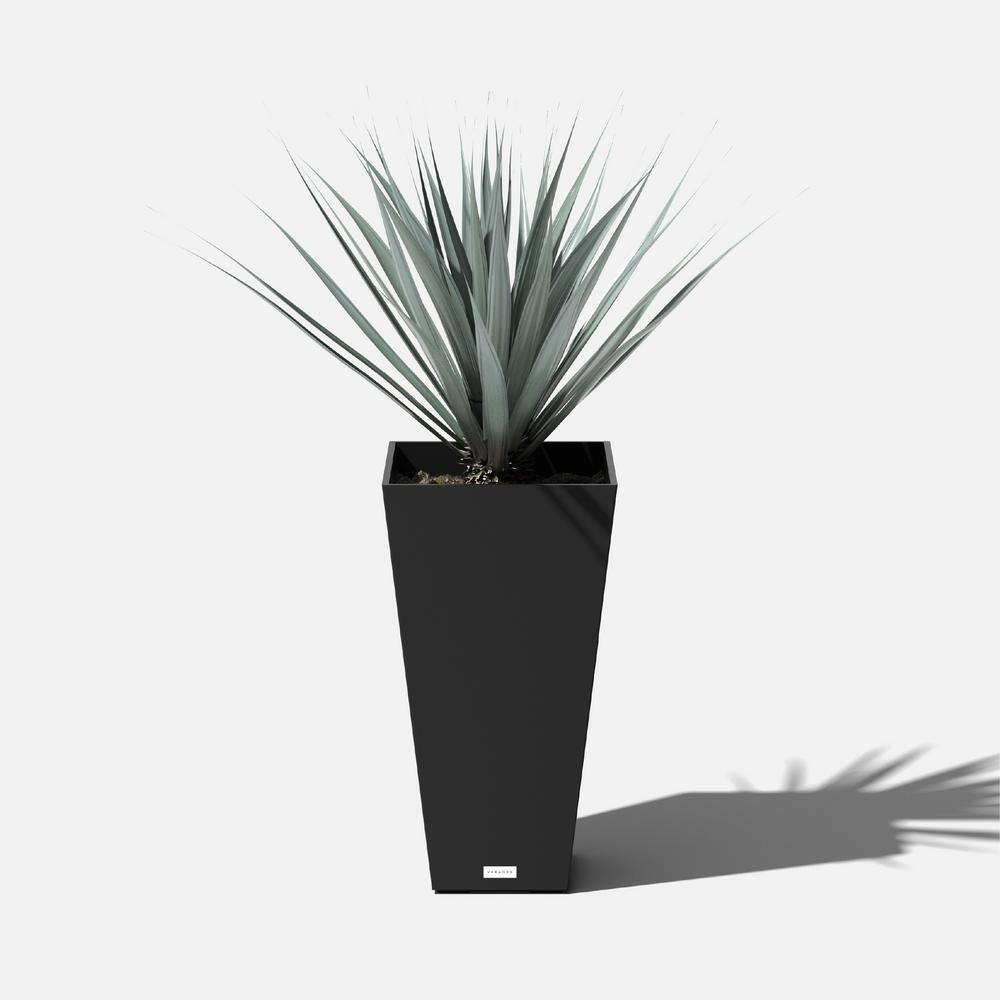 Veradek Midland Medium Black Plastic Tapered Planter with Drainage Holes and Removable Plug (13.5 in. L x 13.5 in. W x 26 in. H) MV28B