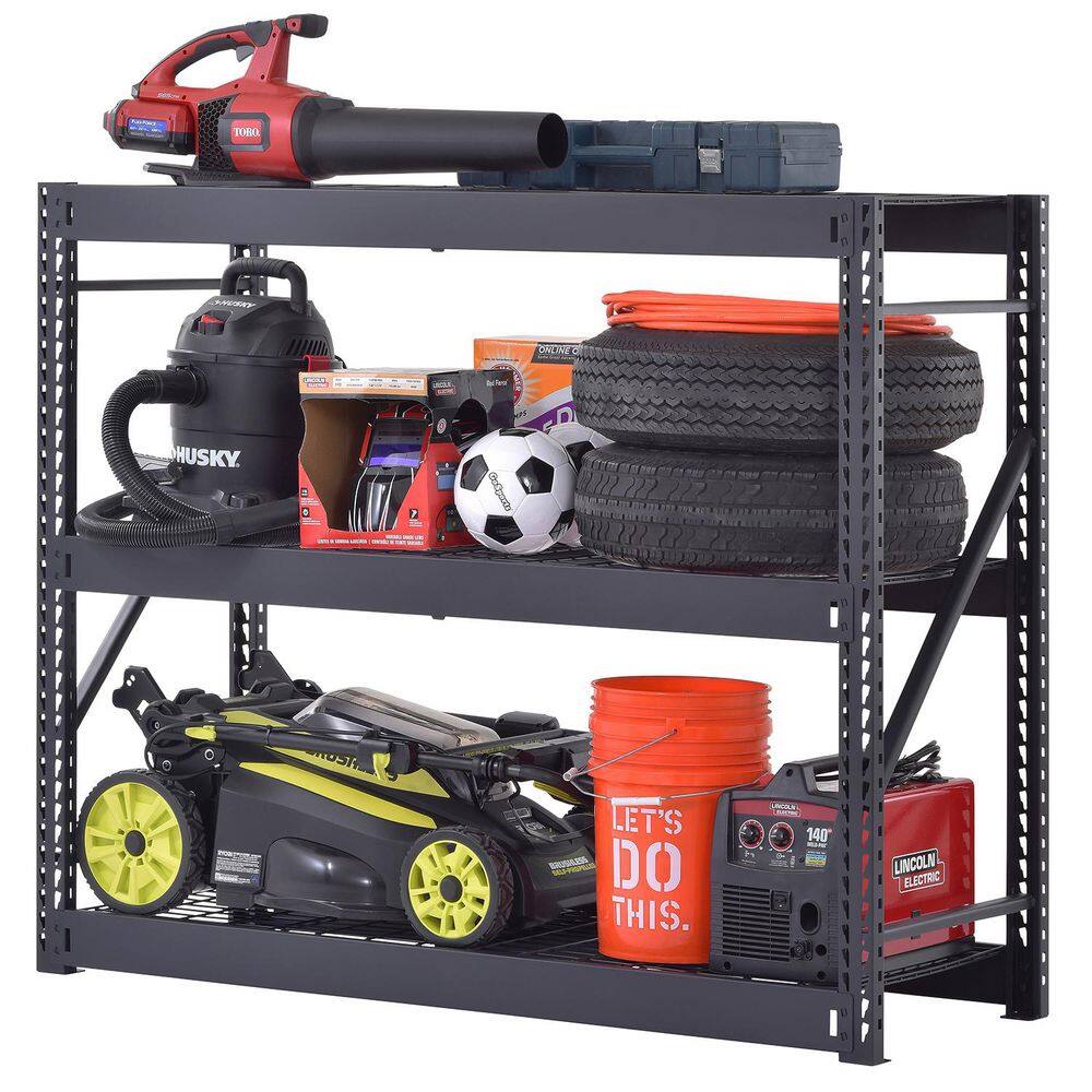 Husky 3-Shelf Metal Industrial Duty Freestanding Garage Storage Shelving Unit in Black (65 in. W x 54 in. H x 24 in. D) N2W652454W3B