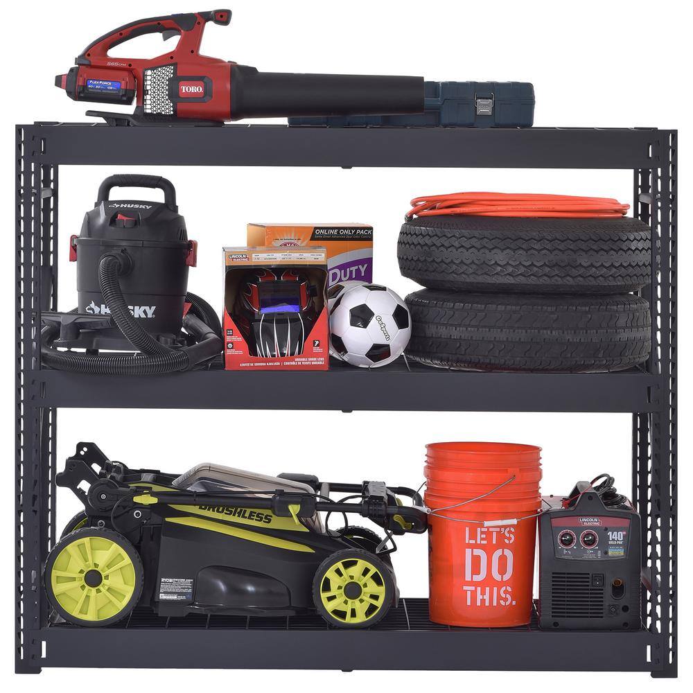 Husky 3-Shelf Metal Industrial Duty Freestanding Garage Storage Shelving Unit in Black (65 in. W x 54 in. H x 24 in. D) N2W652454W3B