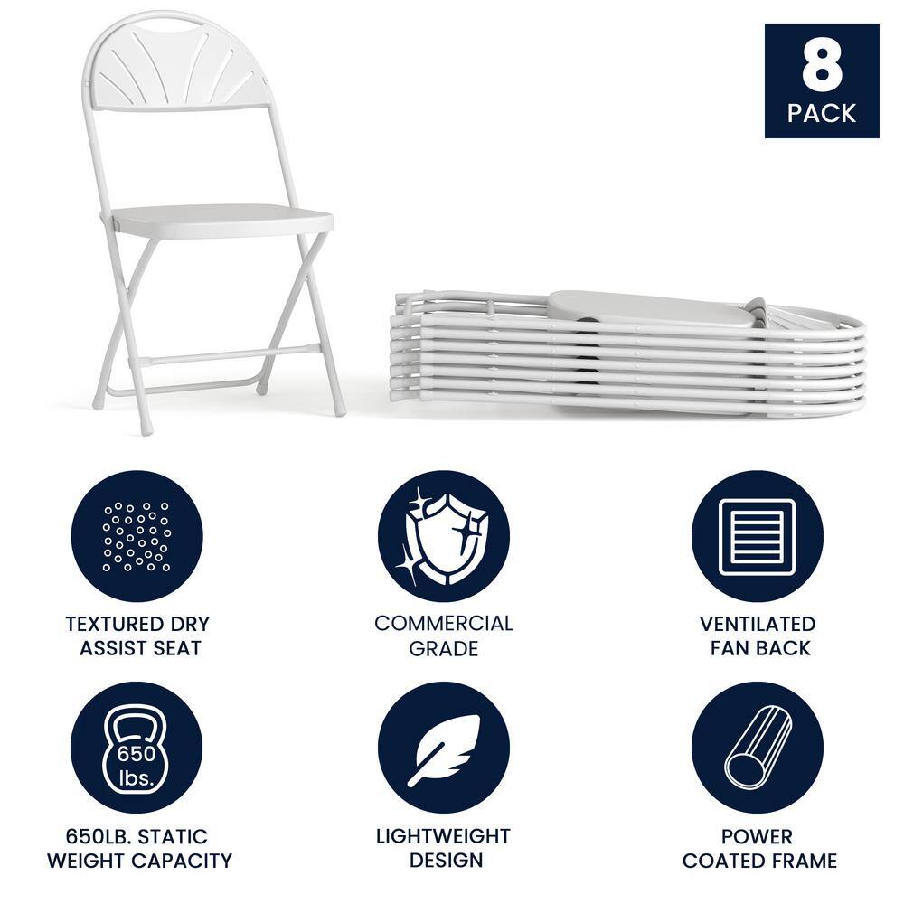 Carnegy Avenue White Metal Folding Chair (Set of 8) CGA-Y-14195-WH-HD