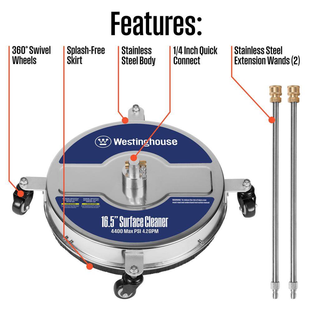 Westinghouse 16.5 in. 4400 PSI Stainless Steel Pressure Washer Surface Cleaner PWSCSS