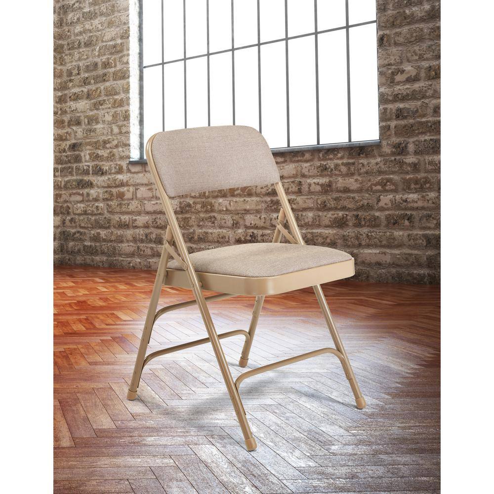 National Public Seating Beige Fabric Seat Stackable Folding Chair (Set of 4) 2301