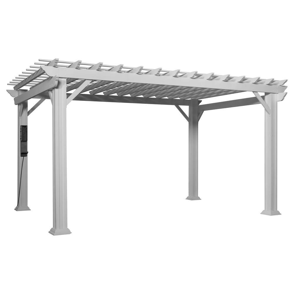 Backyard Discovery Hawthorne 12 ft. x 14 ft. White Steel Traditional Pergola with Sail Shade Soft Canopy 2105553BCOM