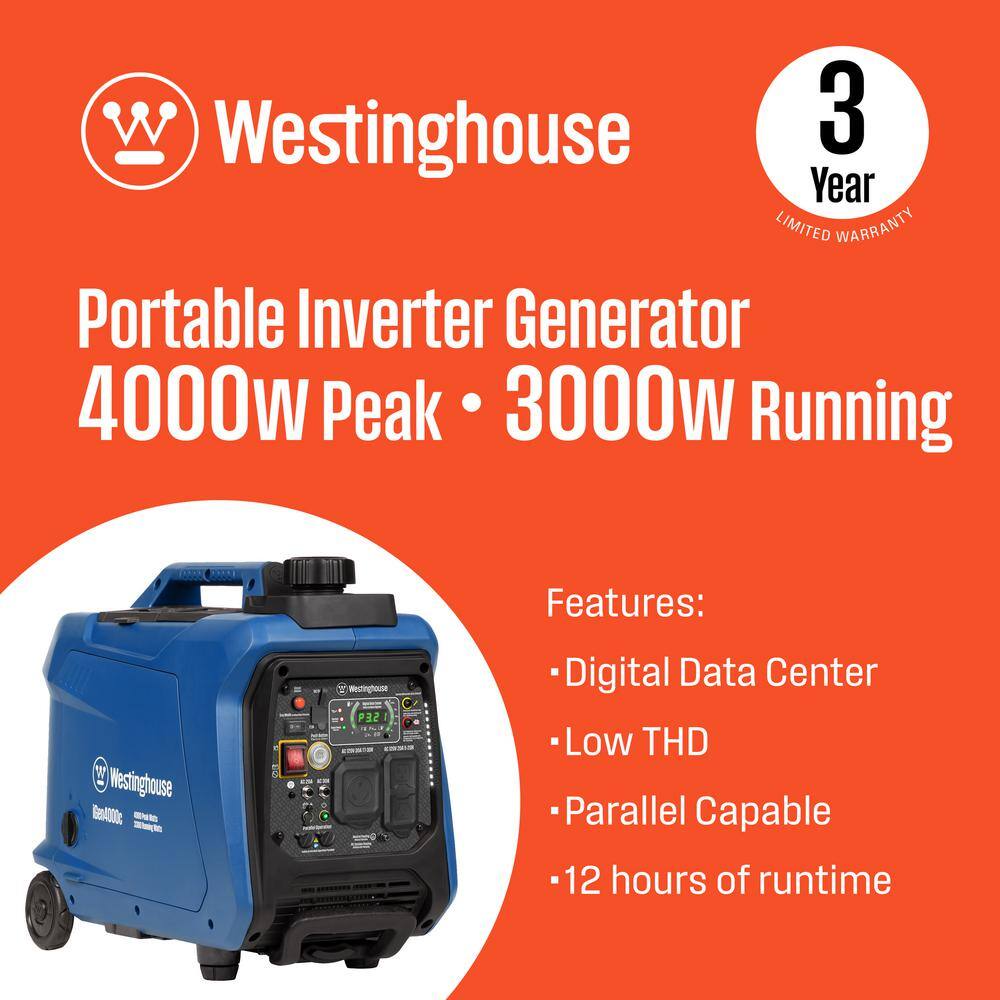 Westinghouse 4,000-Watt Gas Powered Portable Inverter Generator with Remote Electric Start, LED Data Center iGen4000c