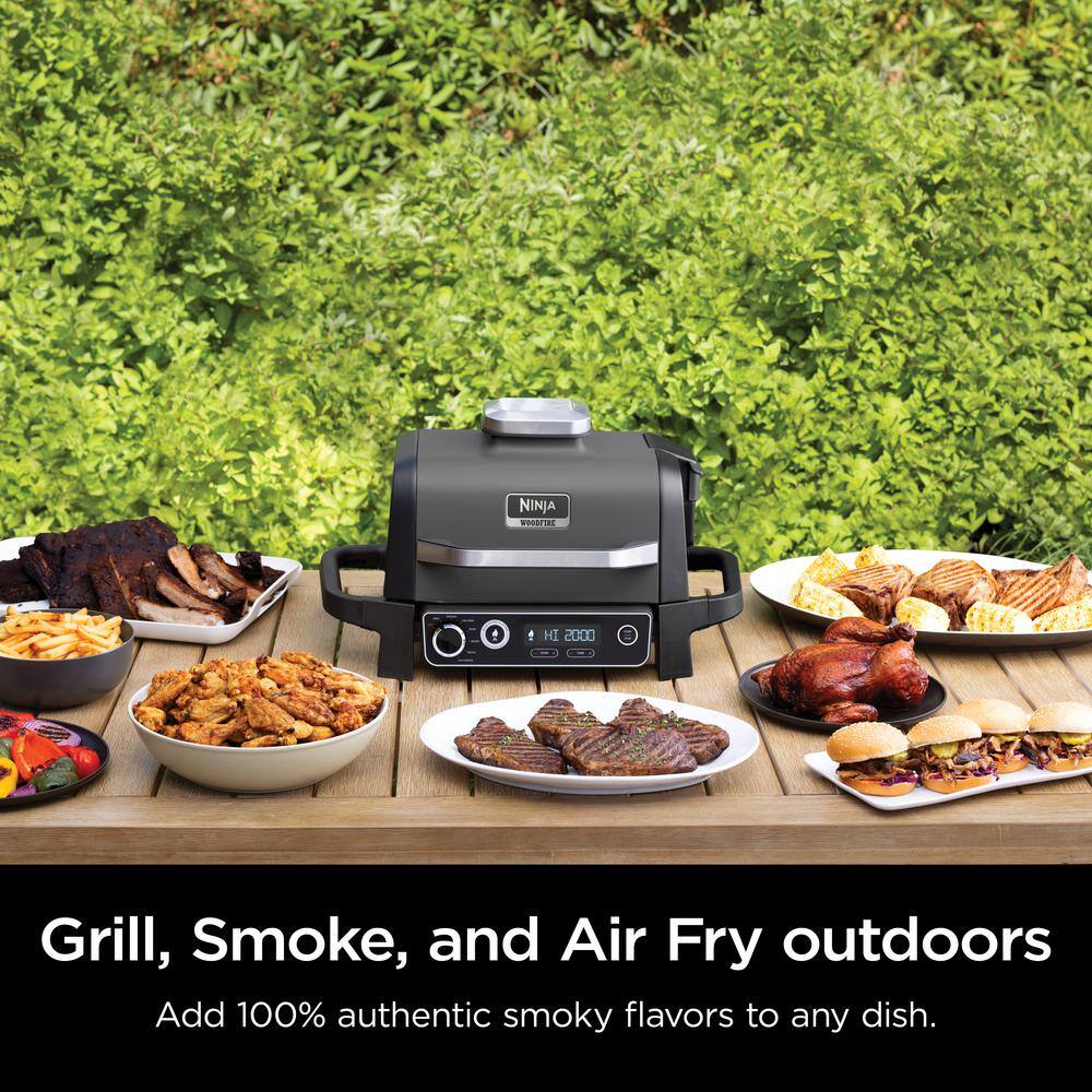 NINJA Woodfire Outdoor Grill & Smoker, 7-in-1 Master Grill, BBQ Smoker and Air Fryer for Backyard and Camping in Gray OG701