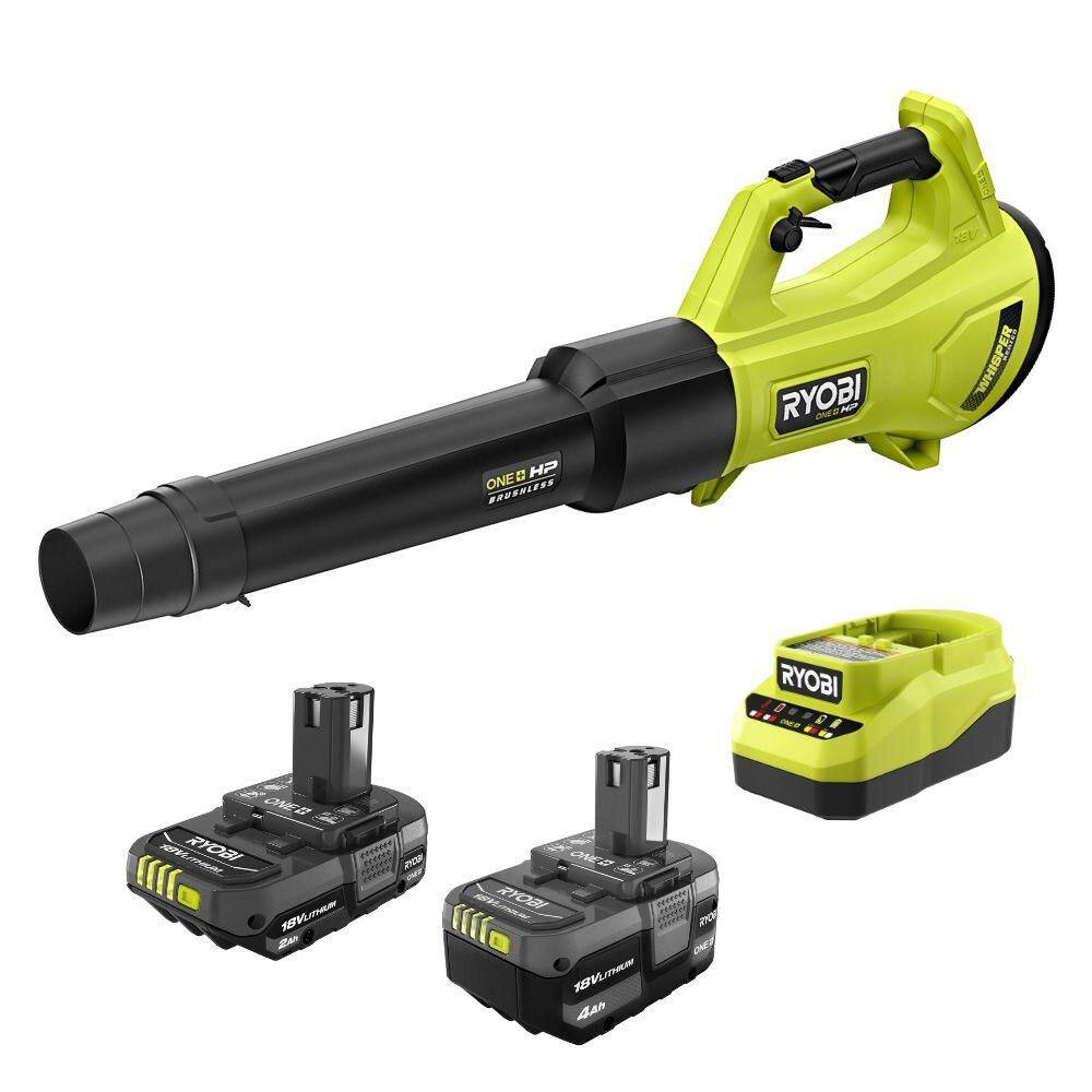 RYOBI ONE+ 18V Lithium-Ion Starter Kit with 2.0 Ah Battery, 4.0 Ah Battery, Charger and FREE ONE+ HP 120 MPH 450 CFM Blower PSK106SB-P21014BTL