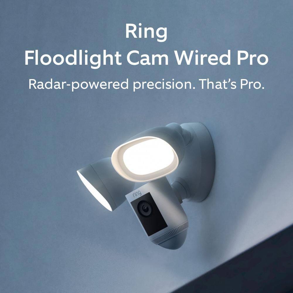 Ring Floodlight Cam Pro - Smart Wired Outdoor Security Camera with 2-LED Lights, 3D Motion Detection, Dual Band WiFi - White B0CG6VFFVL