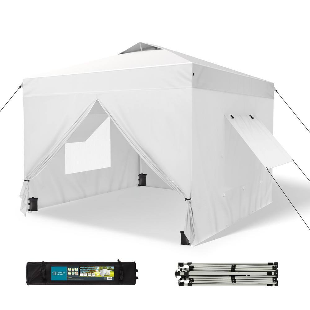 PHI VILLA 10 ft. x 10 ft. White Pop Up Tent with Removable Sidewalls THD-GA024-WH