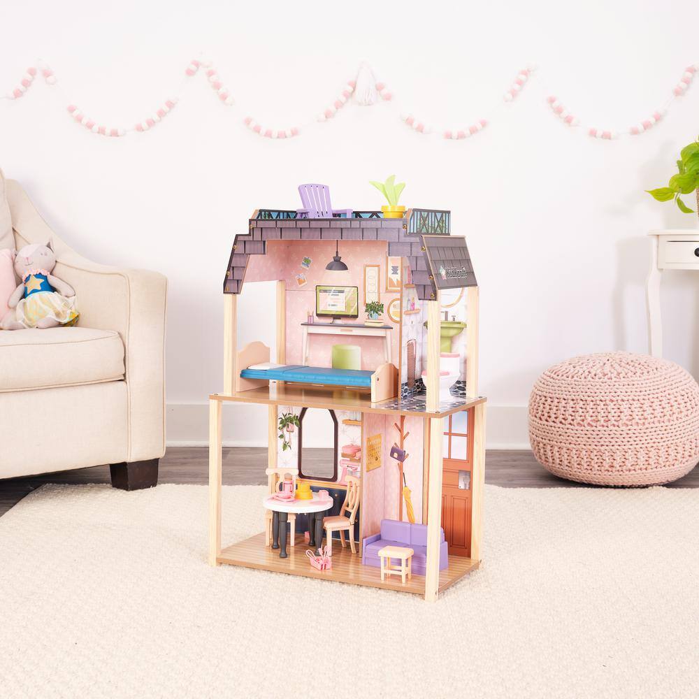 KidKraft Bella View Wooden Dollhouse with Rooftop Deck and 31 Accessories 20638