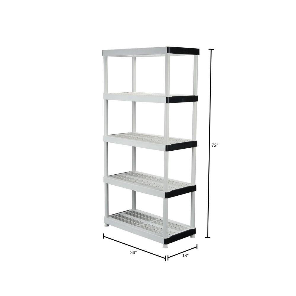 HDX 5-Tier Easy Assembly Multi-purpose Plastic Garage Storage Shelving Unit in Gray (36 in. W x 72 in. H x 18 in. D) 127932